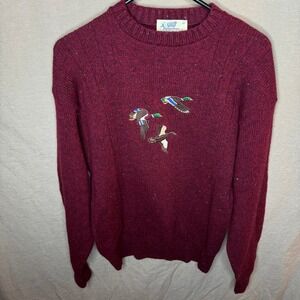 Lord Jeff Vintage Shetland Wool Tweed Sweater Burgundy Mallard Duck Mens L USA